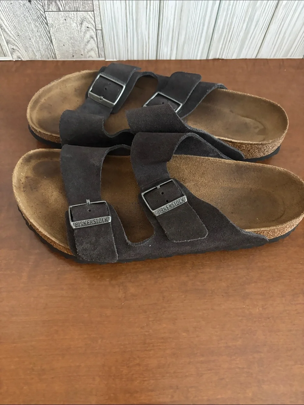 Birkenstock men’s Arizona  Two-Strap Sandals in Dark  Suede
